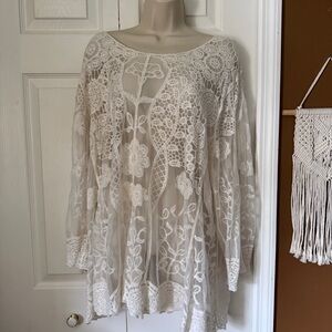 Cato Ivory Crochet Lace Sheer Tunic Top |  Size 26/28W